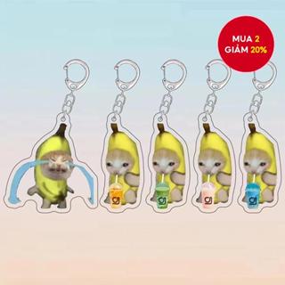 Móc khóa Acrylic hình mèo chuối | Túi cặp đôi dễ thương trong suốt quyến rũ, Quà tặng Kawaii cho những người yêu thích bạn bè và mèo