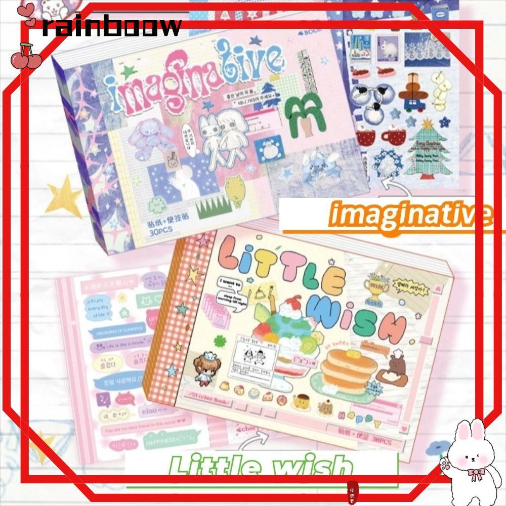 Sách dán RAINBOW, 30 tờ Nhãn dán sổ lưu niệm phong cách Hàn Quốc, Sáng tạo Nhãn dán trang trí DIY Sá