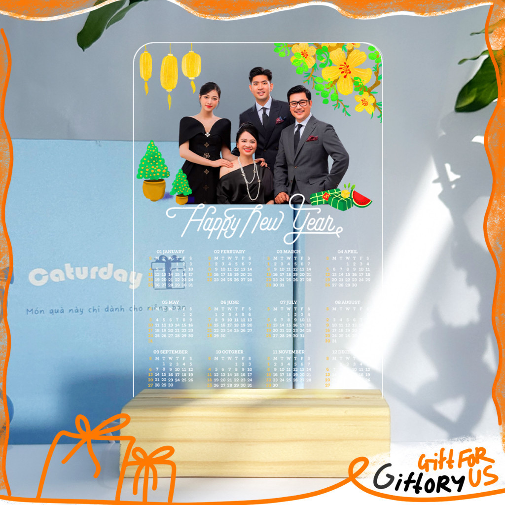 Khung Ảnh Mica Đế Đèn LED In Ảnh Theo Yêu Cầu – Lịch Tết Gia Đình, LED USB, Mica 3mm (Nhận Hỏa Tốc)