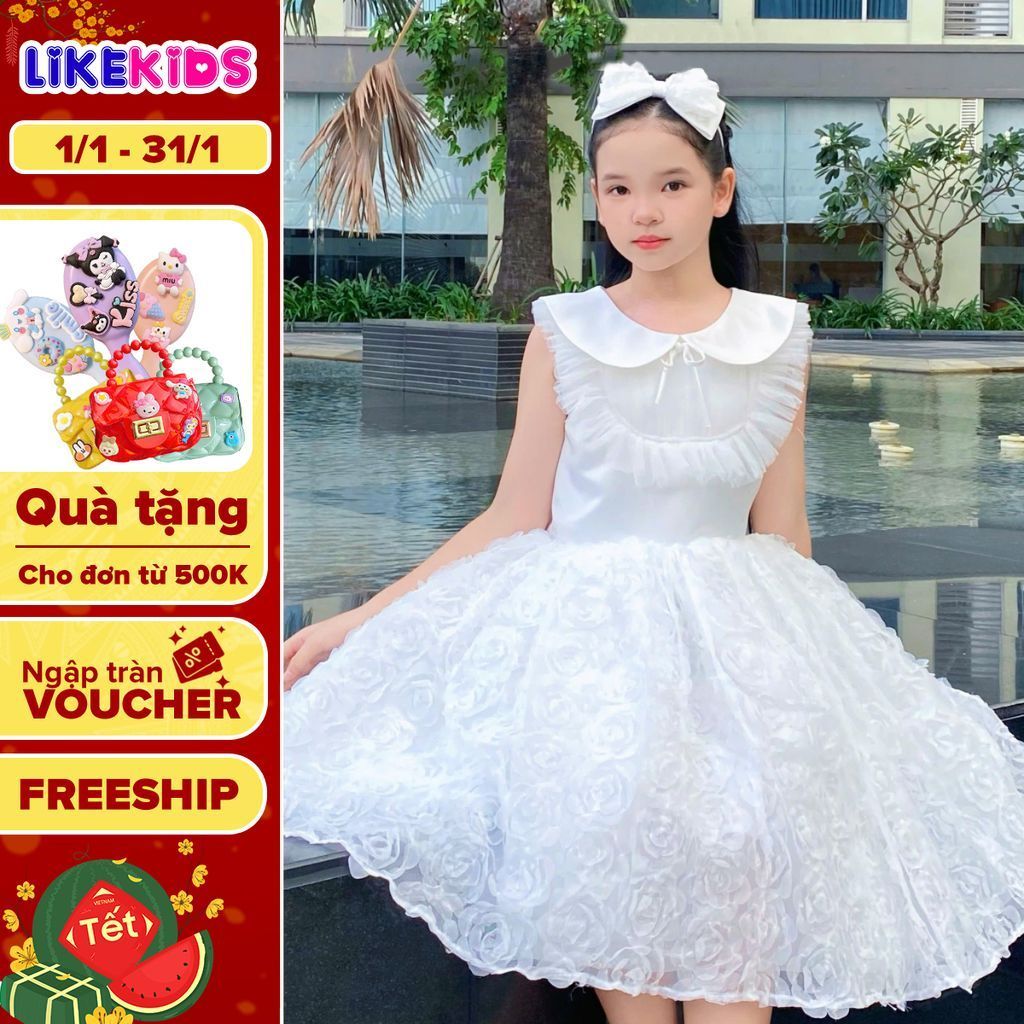 Đầm CÔNG CHÚA cho bé gái hoạ tiết ROSE MH40 D51 - Likekids