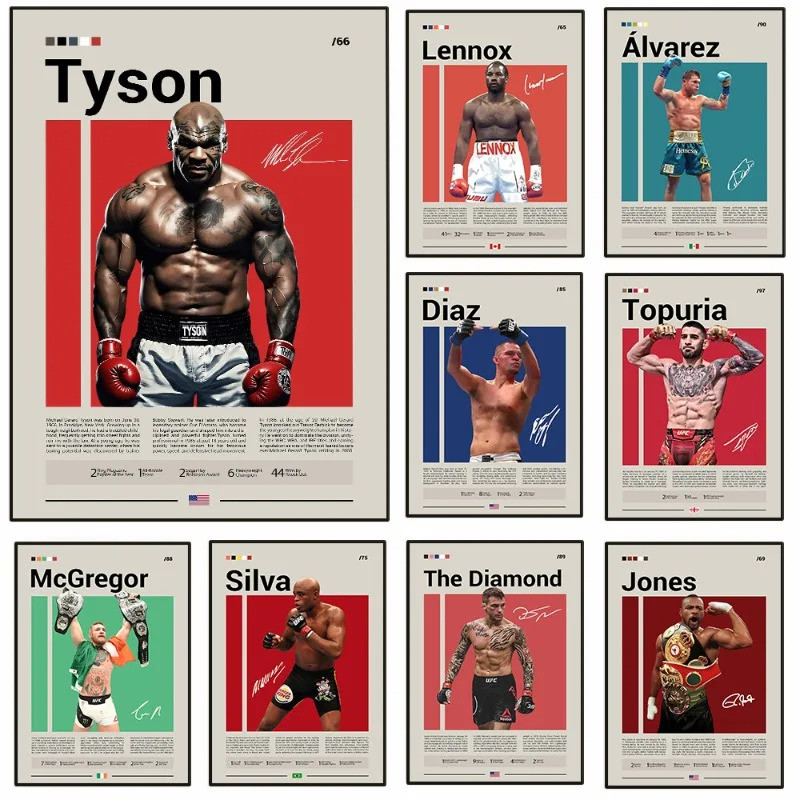 Quyền Anh Truyền Thuyết Hạng Nặng Vô Địch Poster Chiến Đấu Đêm Mike Tyson Sonny Liston Tranh Canvas 
