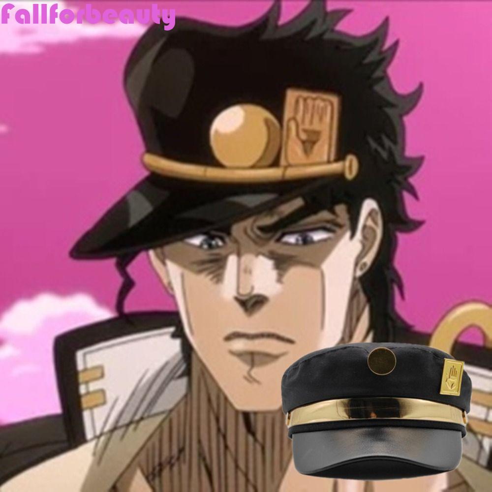 FALLFORBEAUTY Kujo Jotaro Cosplay Cap thời trang hip-hop punk với huy hiệu kim loại, dành cho nữ