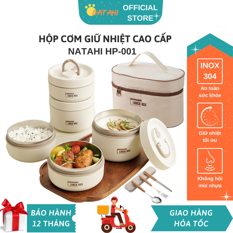 Hộp đựng cơm giữ nhiệt văn phòng lúa mạch NATAHI HP001 Inox 304 chống gỉ cao cấp, sang trọng, làm qu