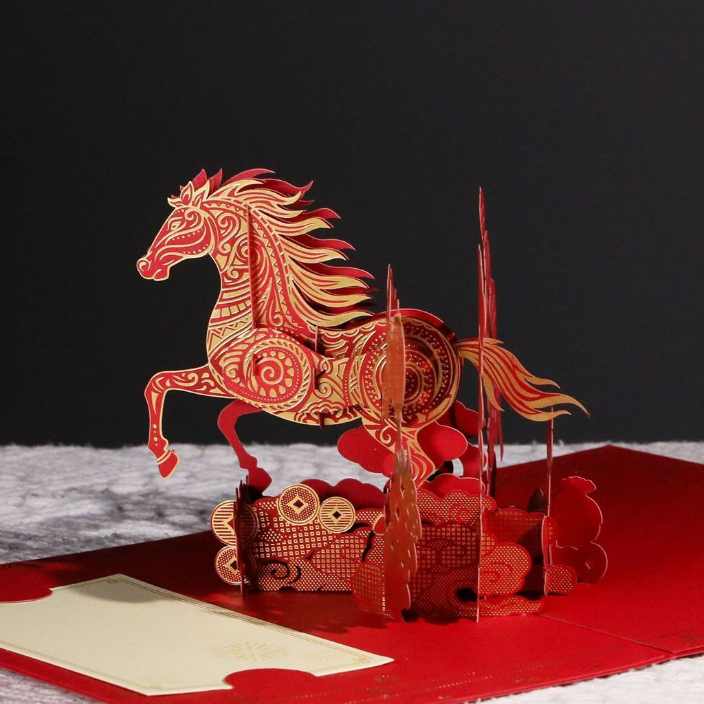 TB Spot Goods#2026New Year Greeting Card3d 3D Chinese Style Creative Blessing Handmade New Year Hors