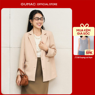  Áo Blazer nữ dáng suông rộng GUMAC may một lớp đính nút bọc có đệm vai LOWF1015 