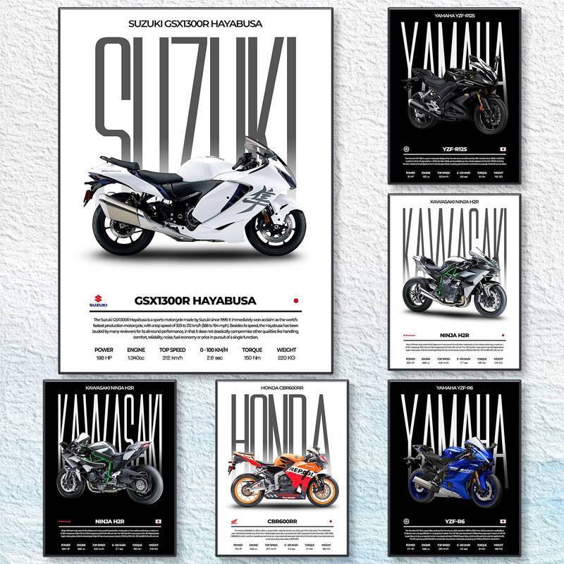 Suzuki Hayabusa GSX1300R Xe Máy Thông Số Kỹ Thuật Poster Không Khung Chống Thấm Nước HD Canvas In Nh