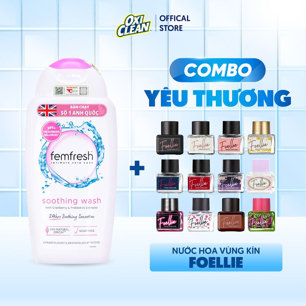 [COMBO YÊU THƯƠNG] Dung Dịch Vệ Sinh Phụ Nữ Femfresh Soothing và Nước Hoa Vùng Kín Foellie Thơm Quyế