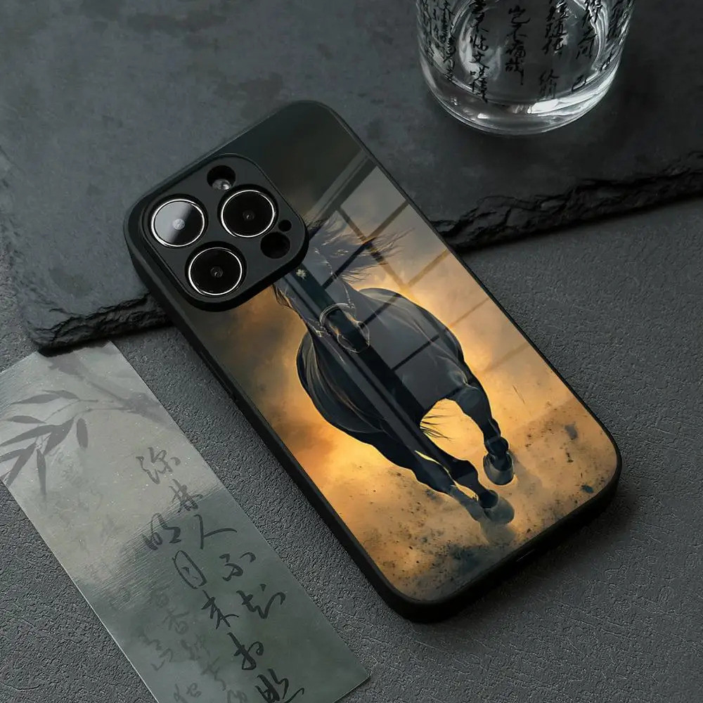 BK-1 Dark Horse Animal Phone Case Cho IPhone 17 16 14 Pro 15 13 12 Max 11 XR Luxury Glass Cove