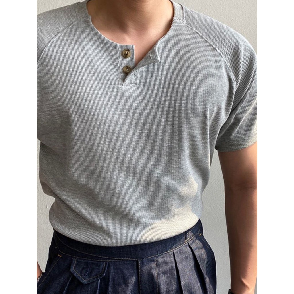 Áo Thun Nam Waffle Cuff Chất Liệu Cao Cấp, Thời Trang Hè Phong Cách Cổ Henley