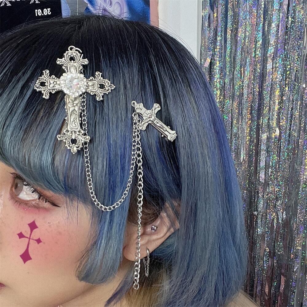 INS Style Y2K Millennium Hot Girl Cross Gem Chain Bangs Kẹp Bên Kẹp Tóc Phụ Kiện Tóc Kẹp Tóc 4.12 ZJ