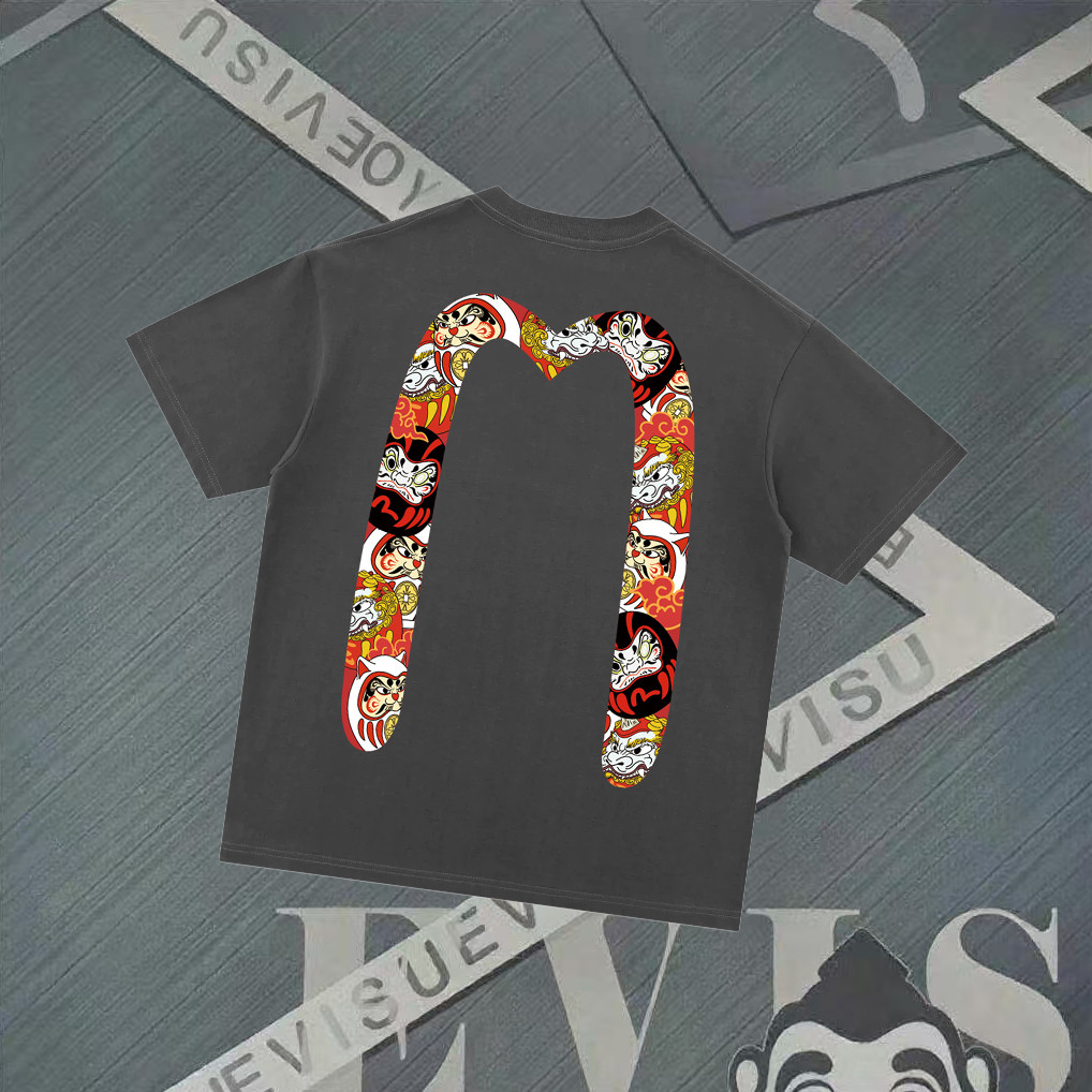 Evisu Thần Tài 2026 - Áo Thun Ngắn Tay Nam/Nữ Cổ Tròn Xu Hướng Thu Đông