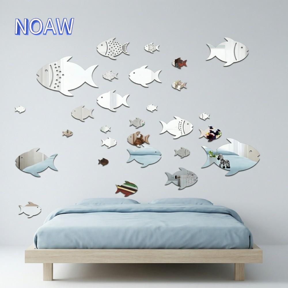 NOAM‌ Miếng Dán Tường Phông Nền, Nhãn Dán Tường Trường Cá Trang Trí Acrylic, Chủ Đề Hải Lý Bạc DIY C