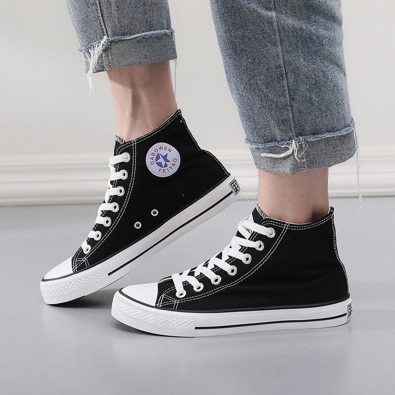 Feiyao Đen Anh Mid-Top Giày Thể Thao Đôi Giày Phiên Bản Hàn Quốc Nam Cao Cấp Giày Vải Hợp Thời Trang