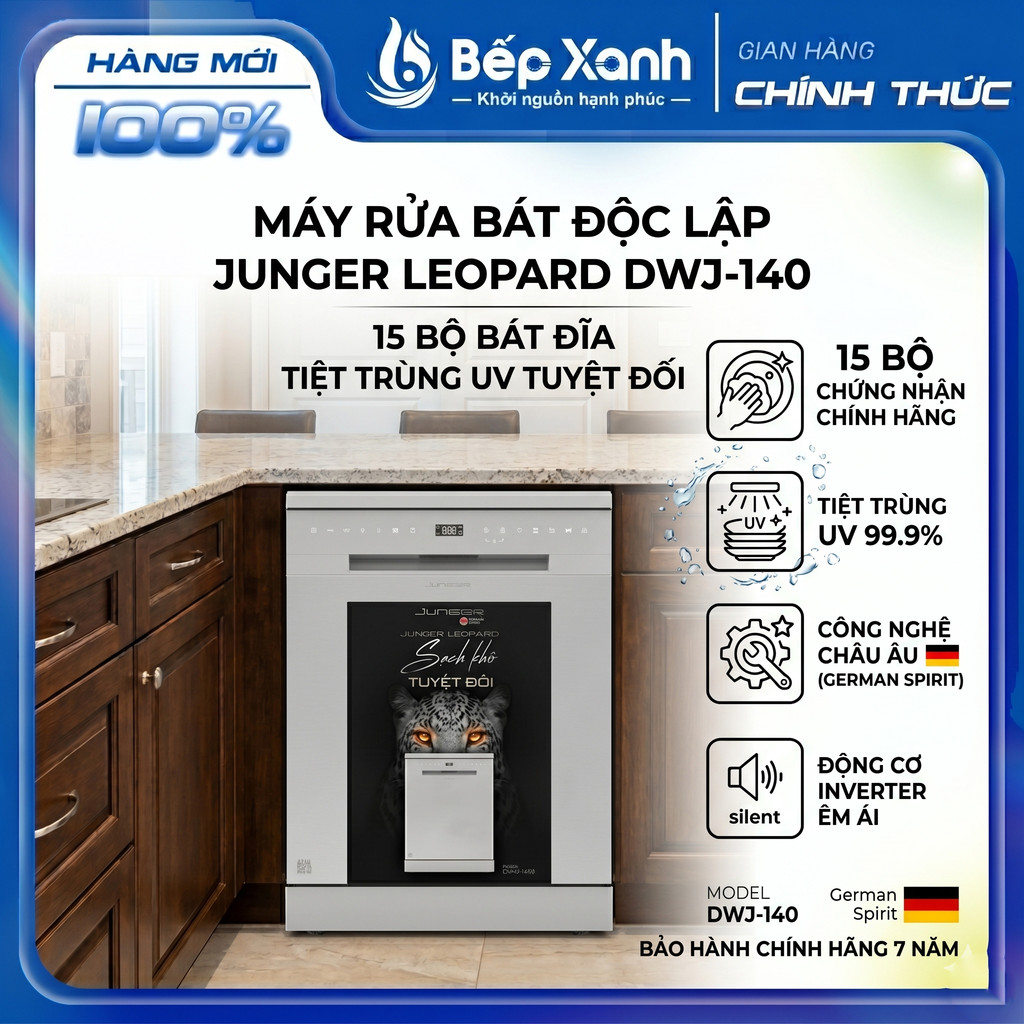 [Tặng bình đun+30V rửa] Máy rửa chén bát JUNGER Leopard DWJ-143/DWJ-140, 15 bộ Sạch khô tuyệt đốI