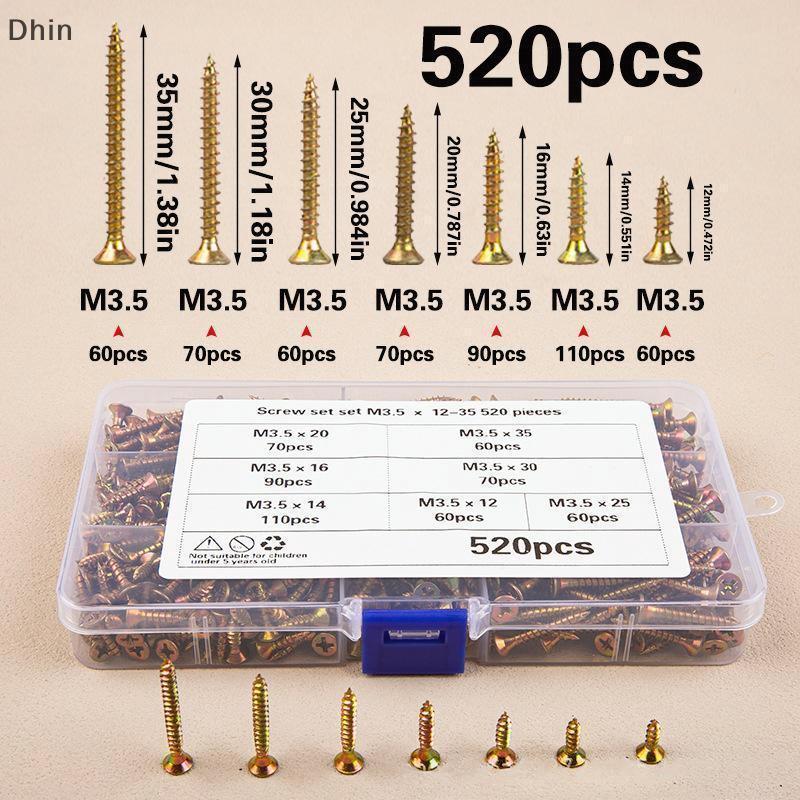 [Dhin] 520 Cái M3.5 Đầu chìm Bộ vít tự khai thác Bộ vít mạ kẽm màu sắc để trang trí nhà cửa công ngh