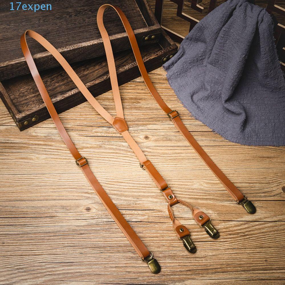 Suspenders cho nam phong cách Anh đơn giản, dây da đen 1.5cm, kẹp kim loại