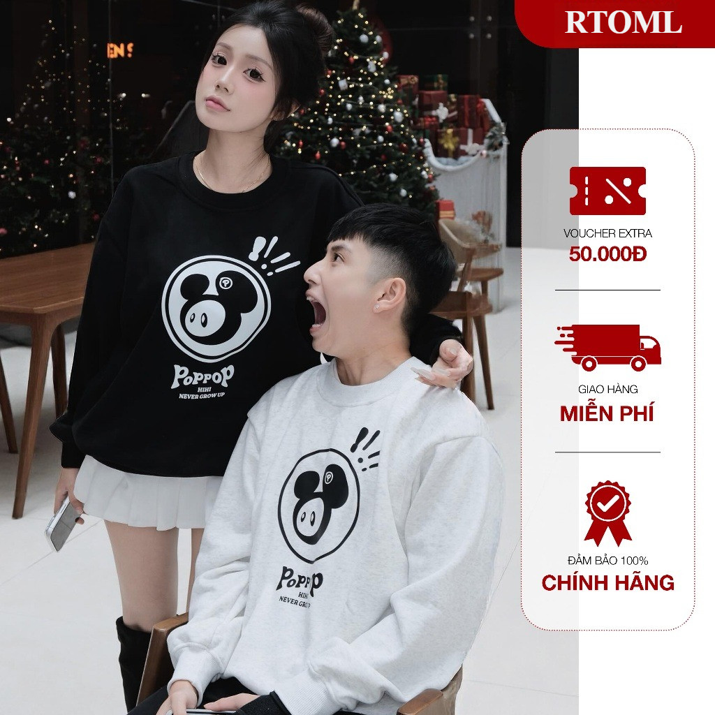 Áo Sweatshirt POPPOP In Họa Tiết Nam Nữ áo nỉ cổ tròn dáng rộng thu đông 2025 Local Brand Chính Hãng