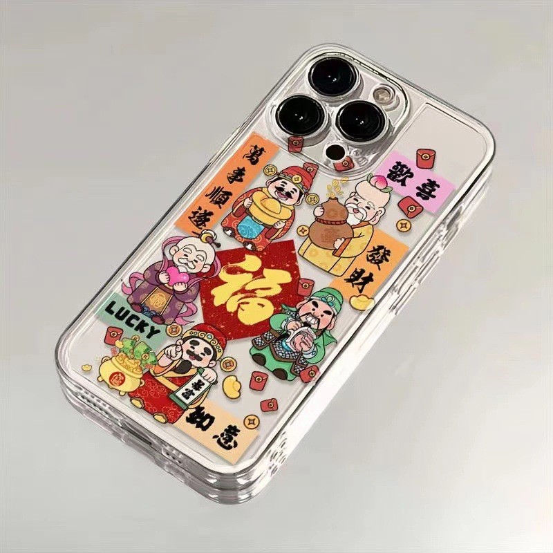 Ốp điện thoại mềm God of Wealth Happy iPhone15 / 14promax 13 / 12 / 11pro xr / xs / 8p25.11.26