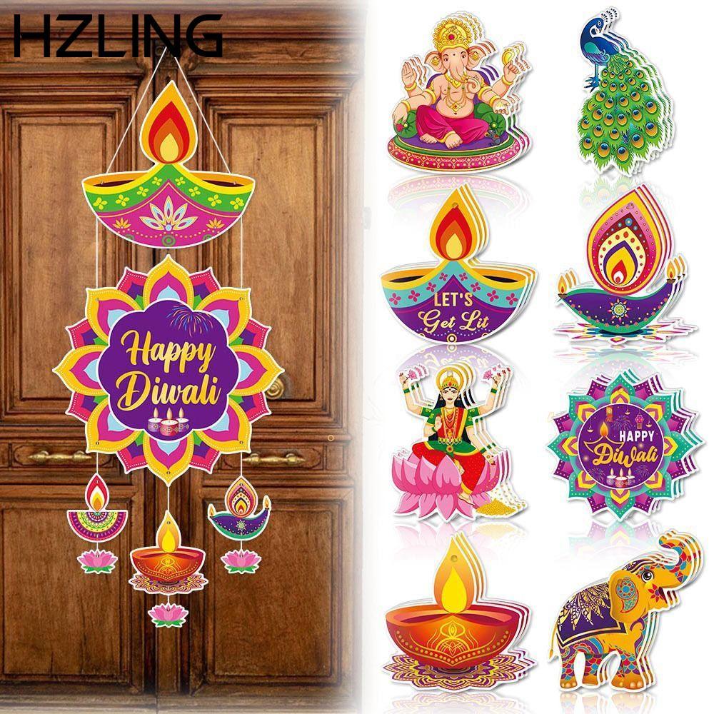 HZLING Diwali Treo Đồ Trang Trí, Happy Diwali Giấy Diwali Cửa Treo Mặt Dây, Đồ Trang Trí Tường DIY T
