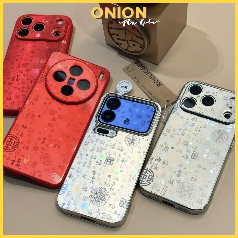 Ốp Điện Thoại Trăm Phước Lành Phong Thủy (onion phụ kiện) Cho iPhone 17 / 16ProMax, 15 / 14 / 1 / 12