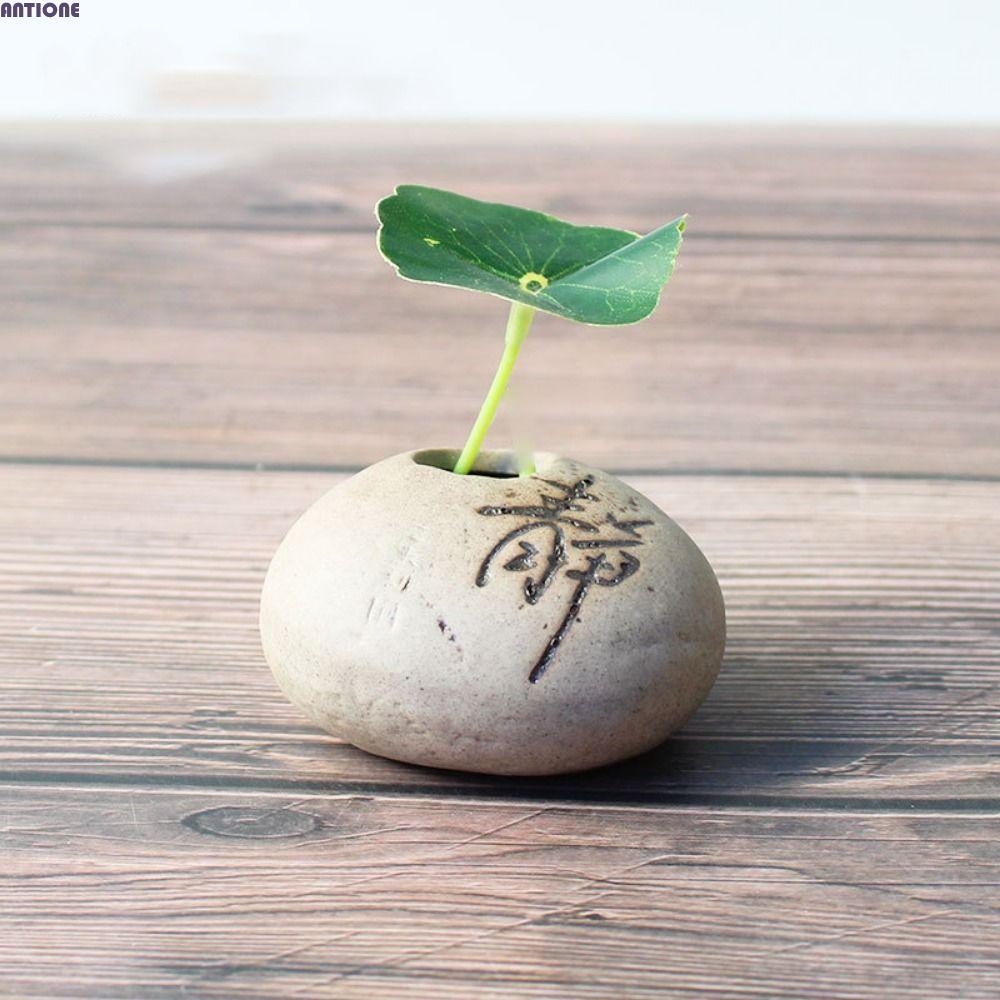 Bình hoa hình đá ANTIONE, Bình thủy canh gốm sứ gốm sứ thủ công Zen, Máy tính để bàn thô Mini sáng t