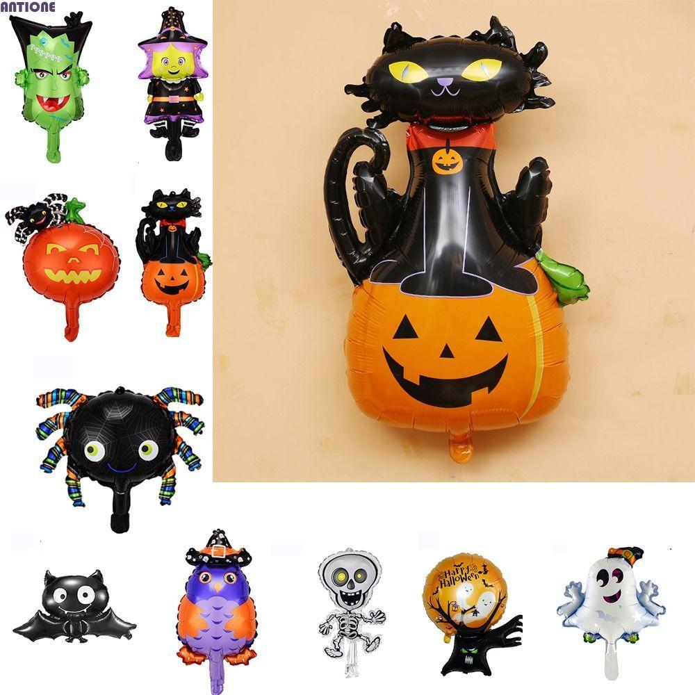 ANTIONE Bóng bay ma bí ngô Halloween, Bát ma bí ngô Mini Halloween Bat Skull Balloons, Phim nhôm bơm