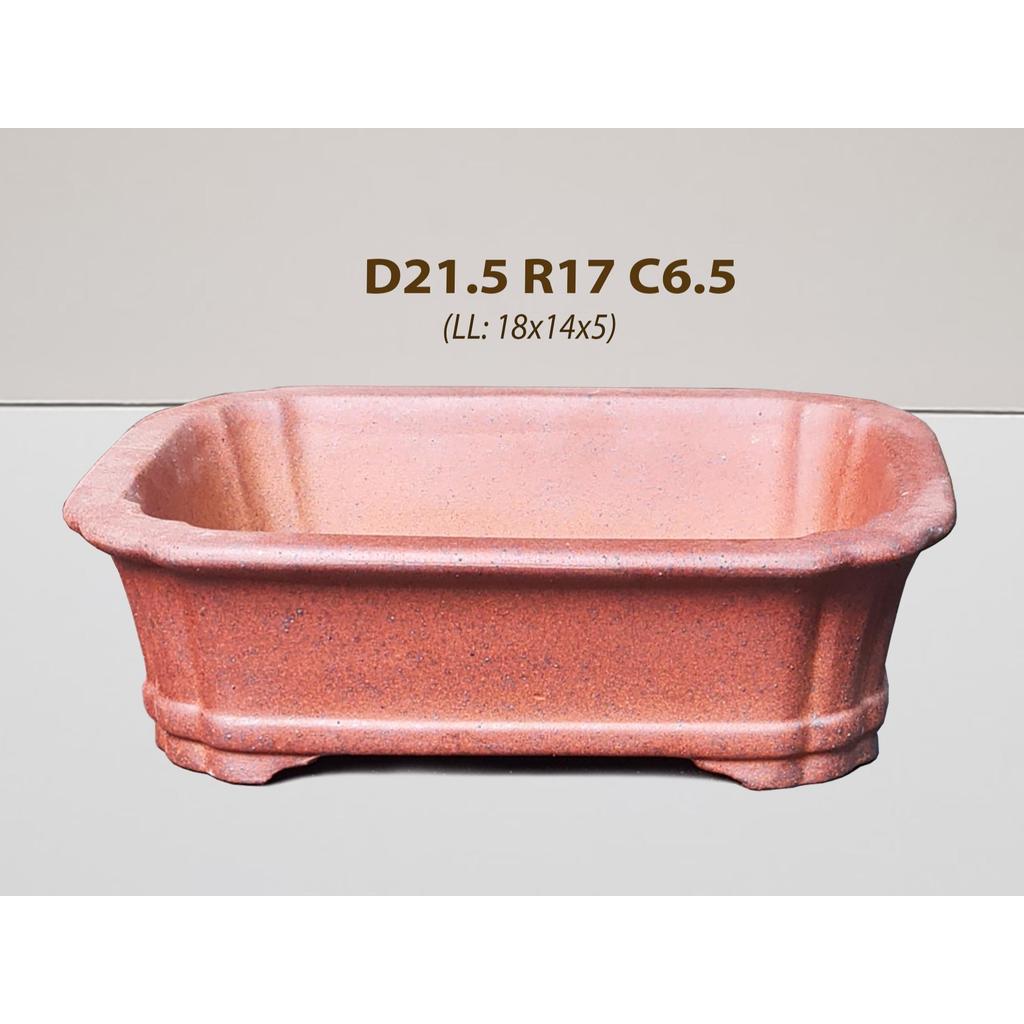 Ang Chữ Nhật Gốm Tàu Bonsai Mini D21.5 R17 C6.5 LL 18x14x5, ang chữ nhật men rỉ sắt, chậu bonsai min