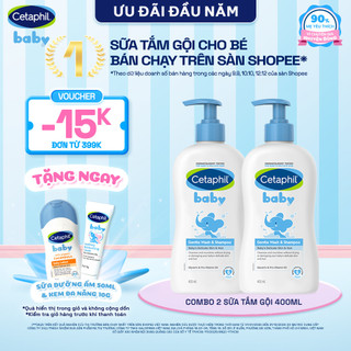  Combo 2 Sữa tắm gội dịu lành cho bé Cetaphil Baby Gentle Wash & Shampoo 400ml chai 