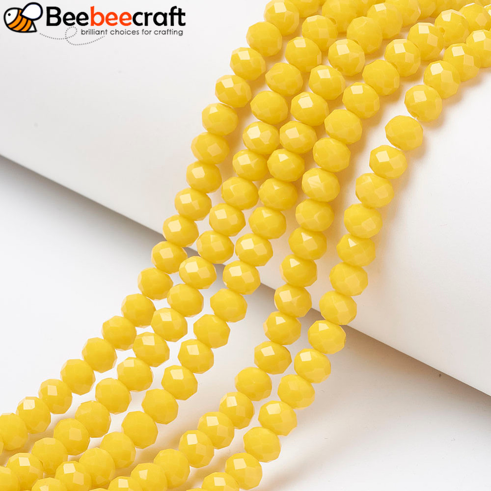 Hạt Thủy Tinh Rondelle Vàng 8x6mm - ~60-62 Mặt/ Sợi, Lỗ 1mm, 15,7-16,1 Inches