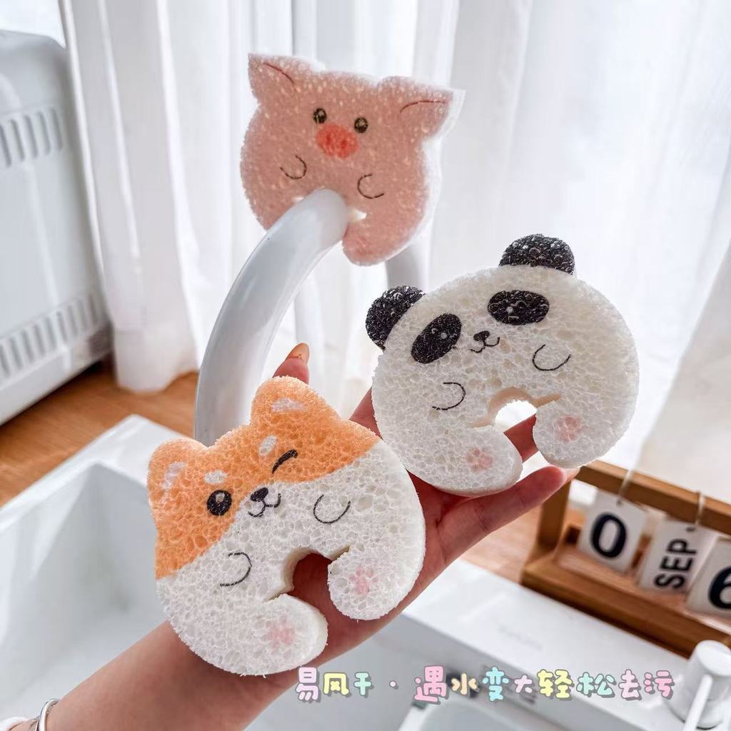 Jieyun Bọt Biển Hoạt Hình Dày Nén Bột Gỗ Cotton Chà Cún Con Rửa Bát Bọt Biển Chà Nhà Bếp Rửa Bát Dụn