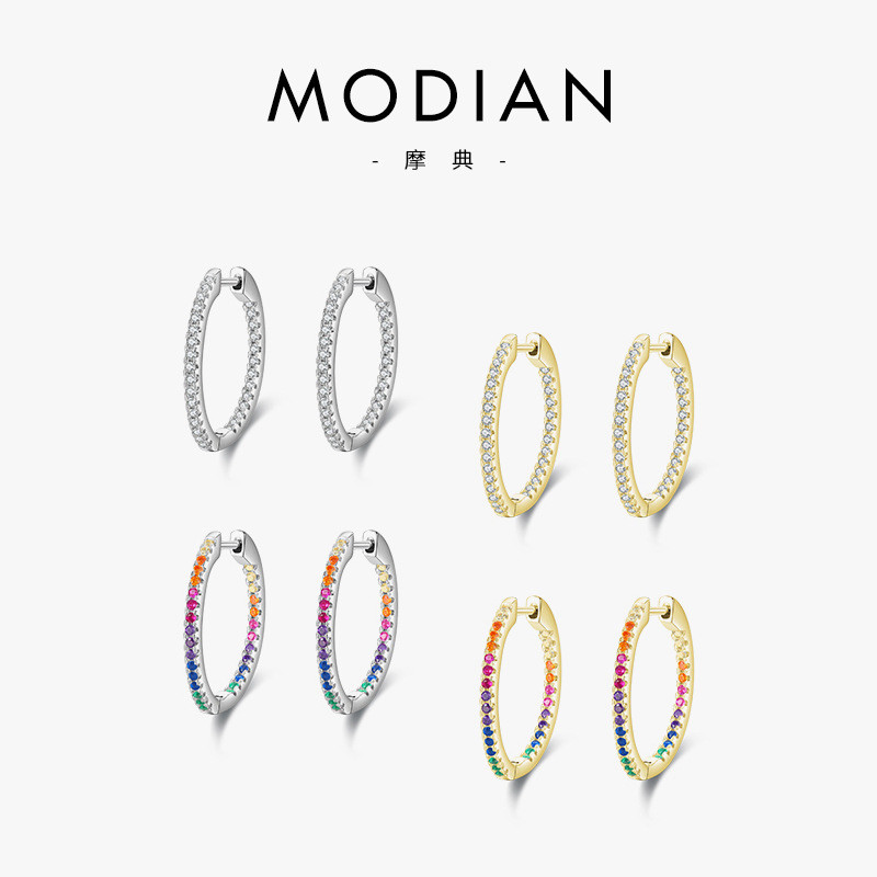 Trendy earrings for women s925Silver earrings with rainbow inlay, elegant hoop earrings, silver jewe