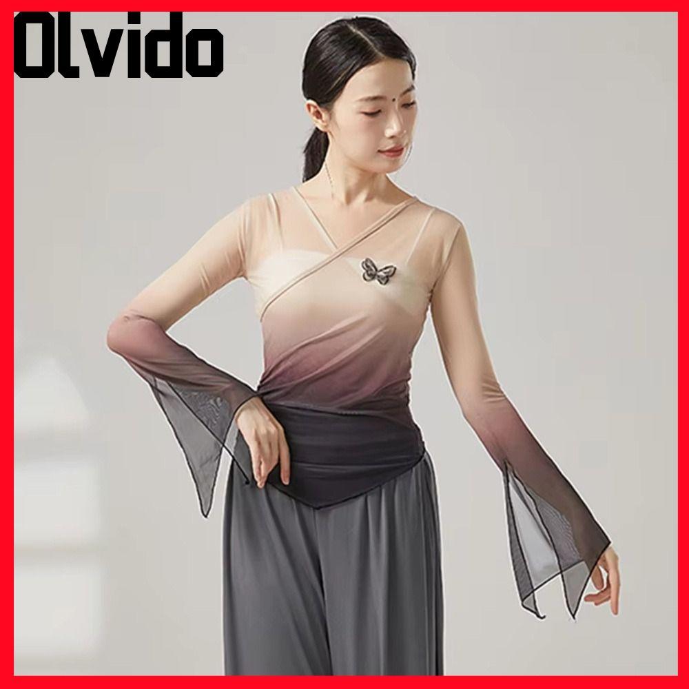 Áo khiêu vũ cổ điển OLVIDO, Áo Saree hình bướm chuyển màu, Sợi dệt thanh lịch thời trang Hanfu Dance