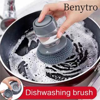 Benytro Bàn chải làm sạch BENYTRO, Bàn chải rửa chén đầu có thể thay thế di động, Công cụ phân phối xà phòng nhà bếp loại ép bền bỉ để làm sạch bát đĩa Nồi Chảo & Bồn rửa