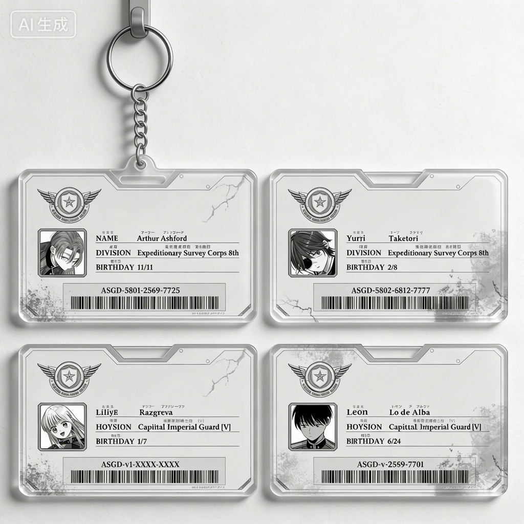 Móc khóa Anime Kakuugun no Joukan to Buka ID Card Yurri Taketori Arthur Ashford Acrylic Mica trang t