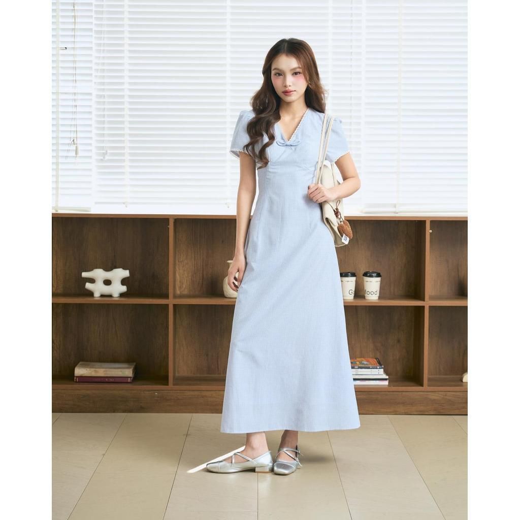 Đầm nữ dáng dài cổ tim tay phồng THE C.I.U, váy maxi form ôm tôn dáng thanh lịch – Lotus Dress | BigBuy360 - bigbuy360.vn