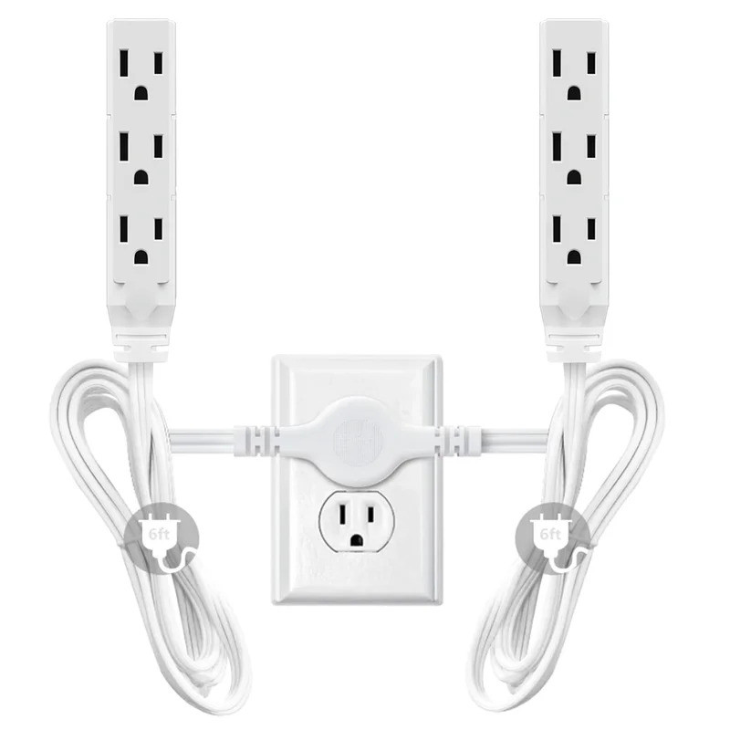 12 FT Dây Nối Dài Đôi Dây Nguồn Với 6 Ổ Cắm AC 3 Prong Cắm Mở Rộng Điện Đôi Cáp Nối Dài Dây Bộ Chia 