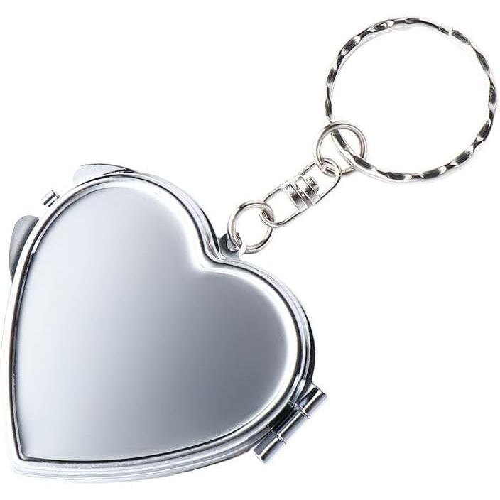 Compact Mirror, Heart Shaped Metal Portable Folding Mirror Key Chain Round Square Heart Shape Cosmet