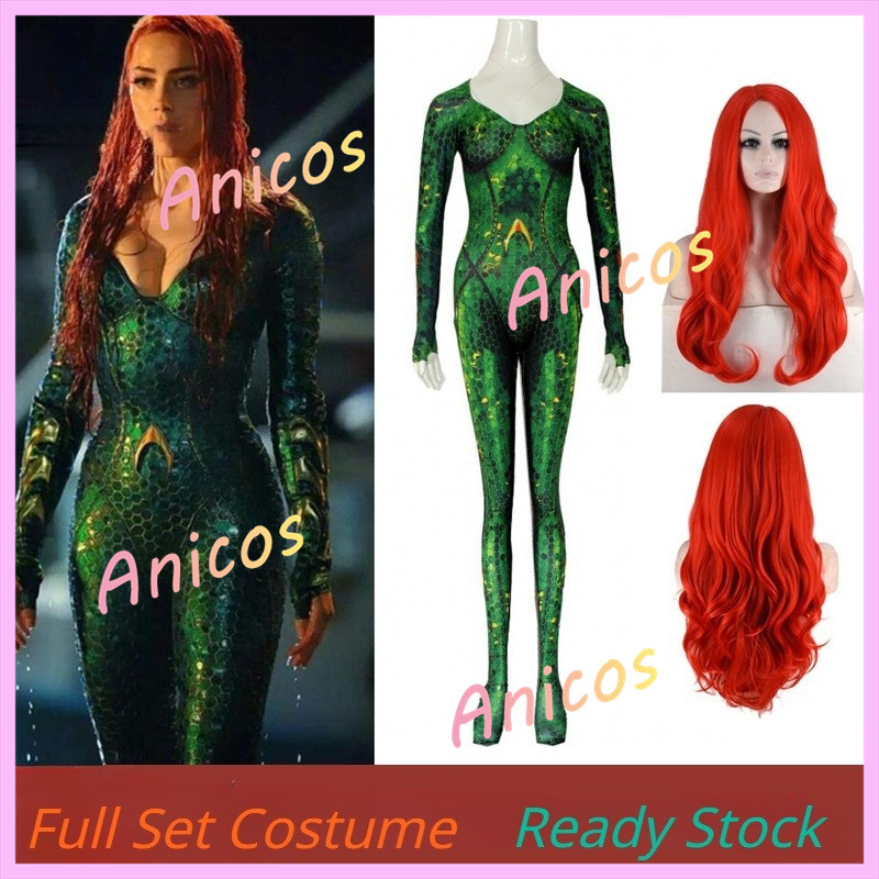 Trang phục cosplay Mera từ phim Aquaman - Áo liền quần zentai màu xanh lá cây