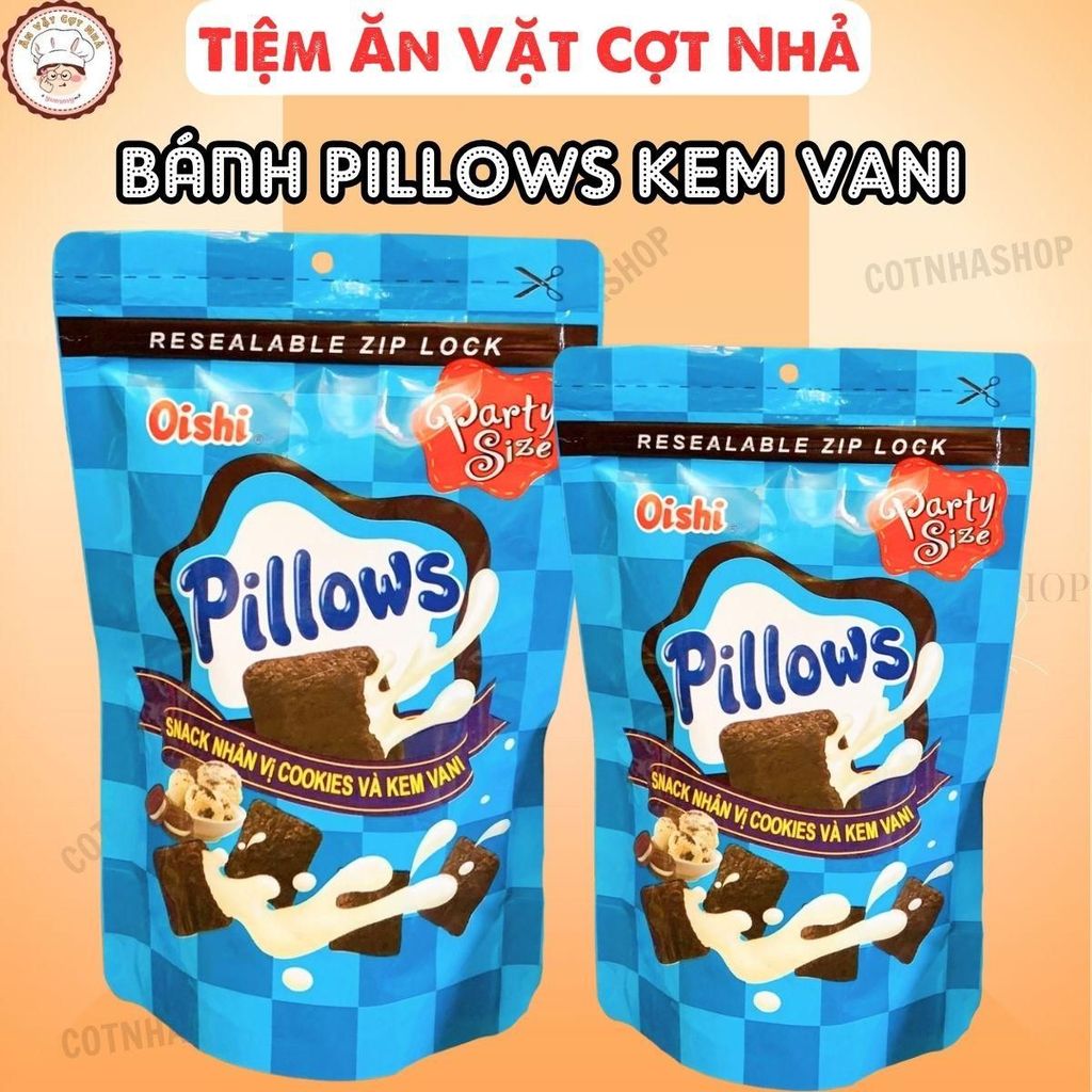 5 Gói LỚN 80Gr Bánh Pillows Oishi Nhân SOCOLA Vị Cookies Và Kem Vani, Snack Nhân Oishi Ăn Vặt bimbim