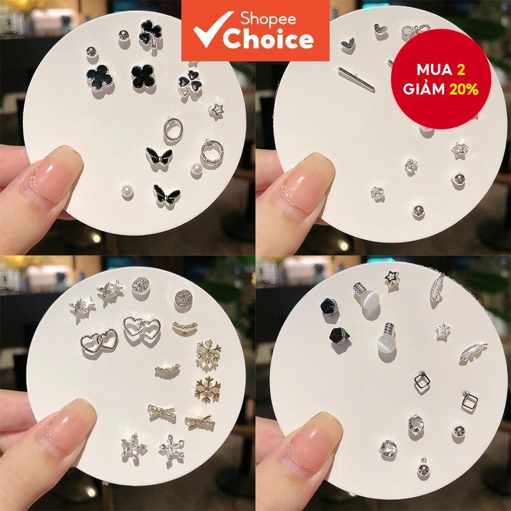 7 Đôi Bông Tai Hàng Tuần Tinh Tế Bộ Thời Trang Bốn Lá Cỏ Ba Lá Nơ Đinh Dành Cho Nữ