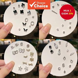 7 Đôi Bông Tai Hàng Tuần Tinh Tế Bộ Thời Trang Bốn Lá Cỏ Ba Lá Nơ Đinh Dành Cho Nữ