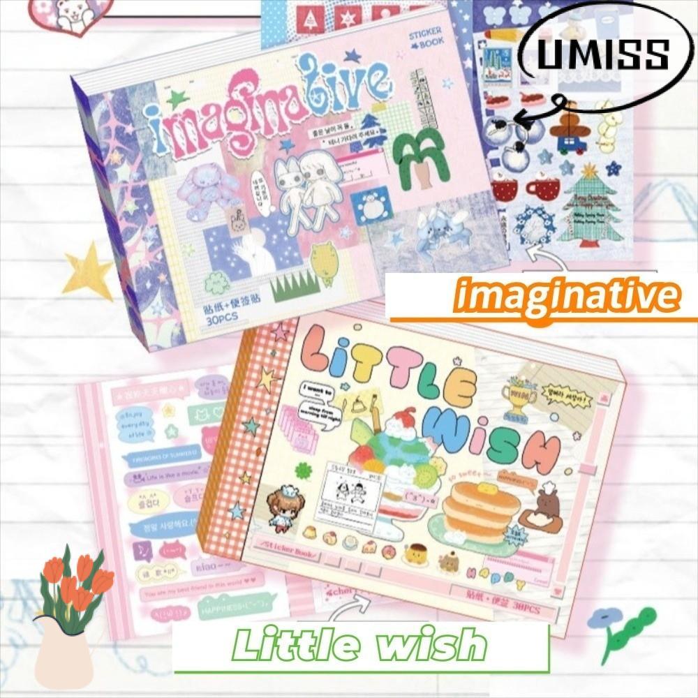 Sách Nhãn Dán UMISS, 30 Tờ DIY Sổ Lưu Niệm Nhãn Dán, Kawaii Phong Cách Hàn Quốc Nhãn Dán Trang Trí S