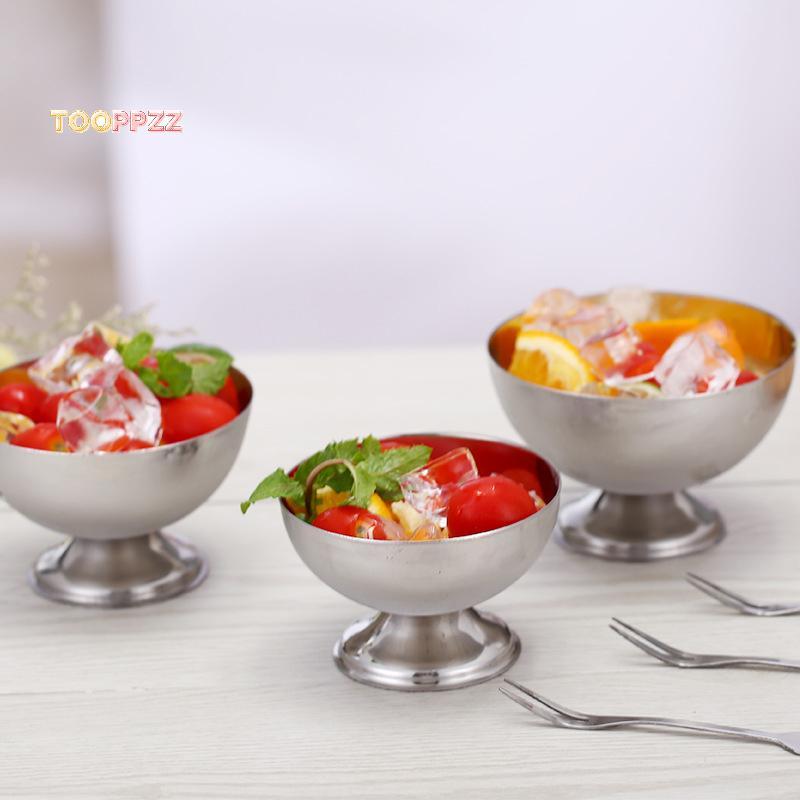 tooppzz Ice Cream Cups Salad Bowl Stainless Steel Bowl Dessert Fruit Plate Snack Dish Party Supplies