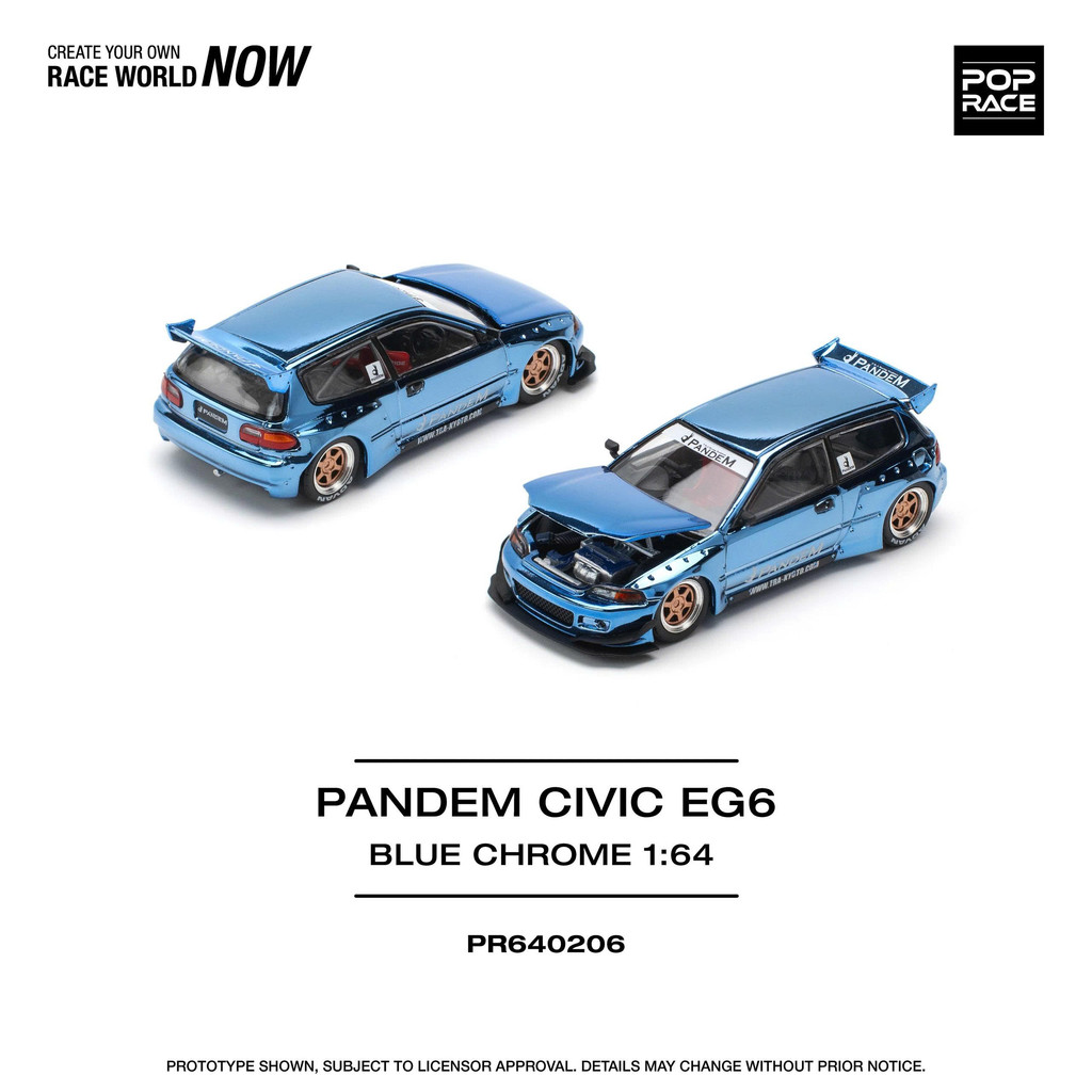 MÔ HÌNH XE PopRace PR640206 PANDEM CIVIC EG6 - BLUE CHROME