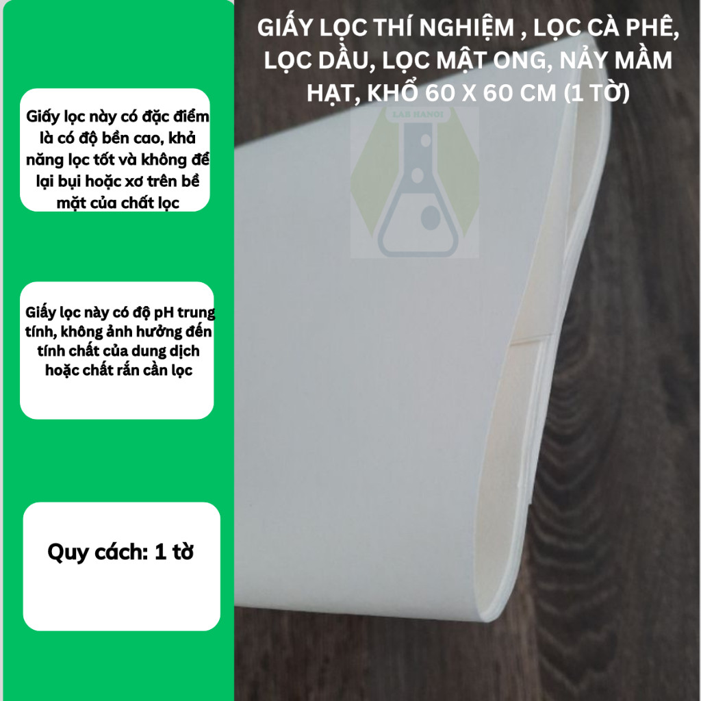 Giấy lọc thí nghiệm LAB HA NOI, lọc cà phê, lọc dầu, lọc mật ong, nảy mầm hạt, khổ 60 x 60 cm (1 tờ)