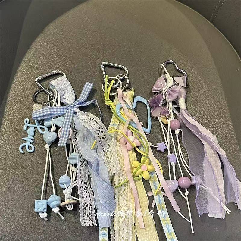 INS Ornaments Bow Beaded Keychain Mobile Phone Charm Cute Lanyard Lanyard Handbag Pendant 05mz