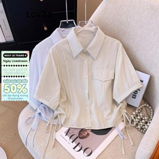  Lovito Áo sơ mi sọc dây rút thông thường dành cho nữ LNE65192 