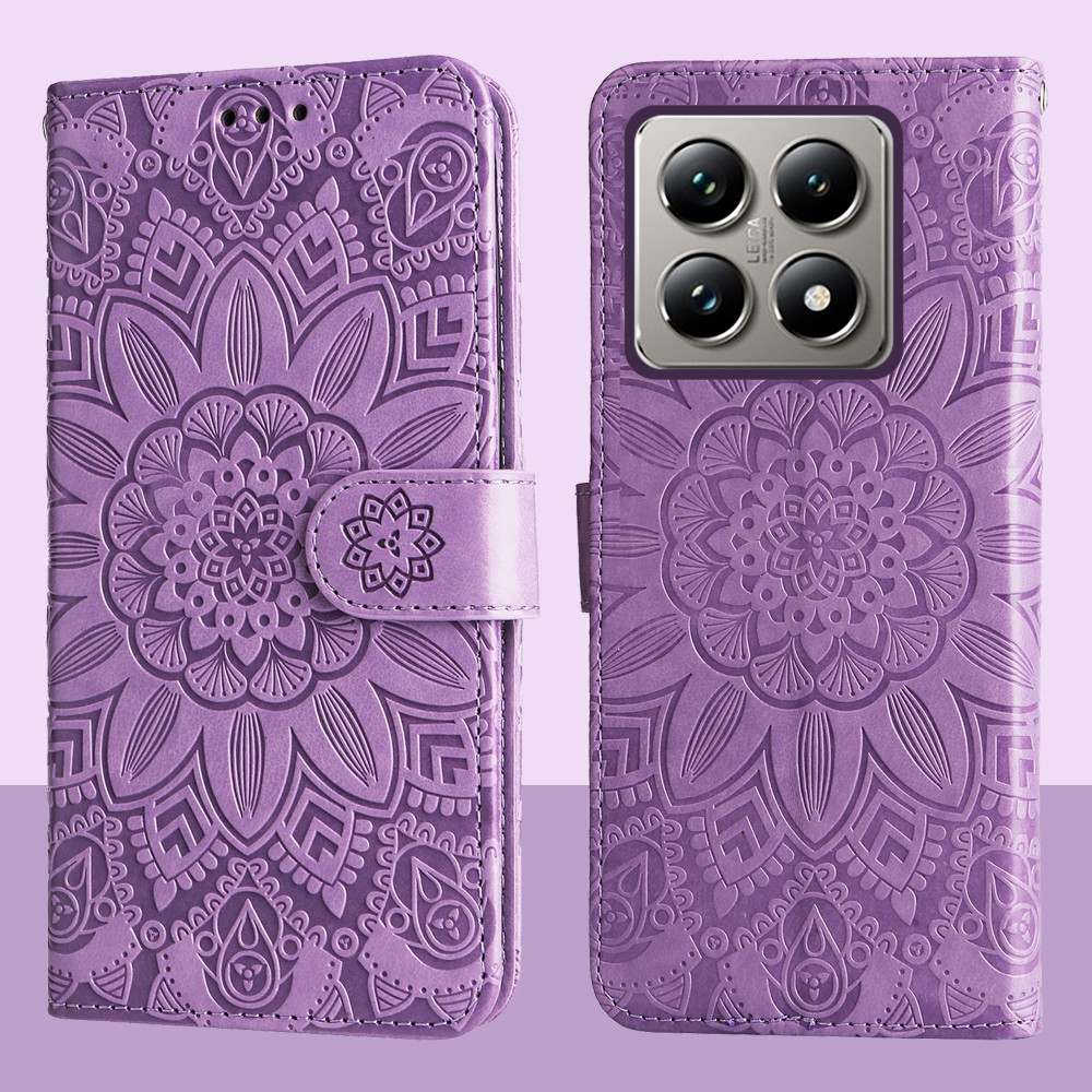 Ví da từ tính Flip Case cho Xiaomi Mi 14T 14 T Pro Vỏ điện thoại hoa hướng dương dập nổi