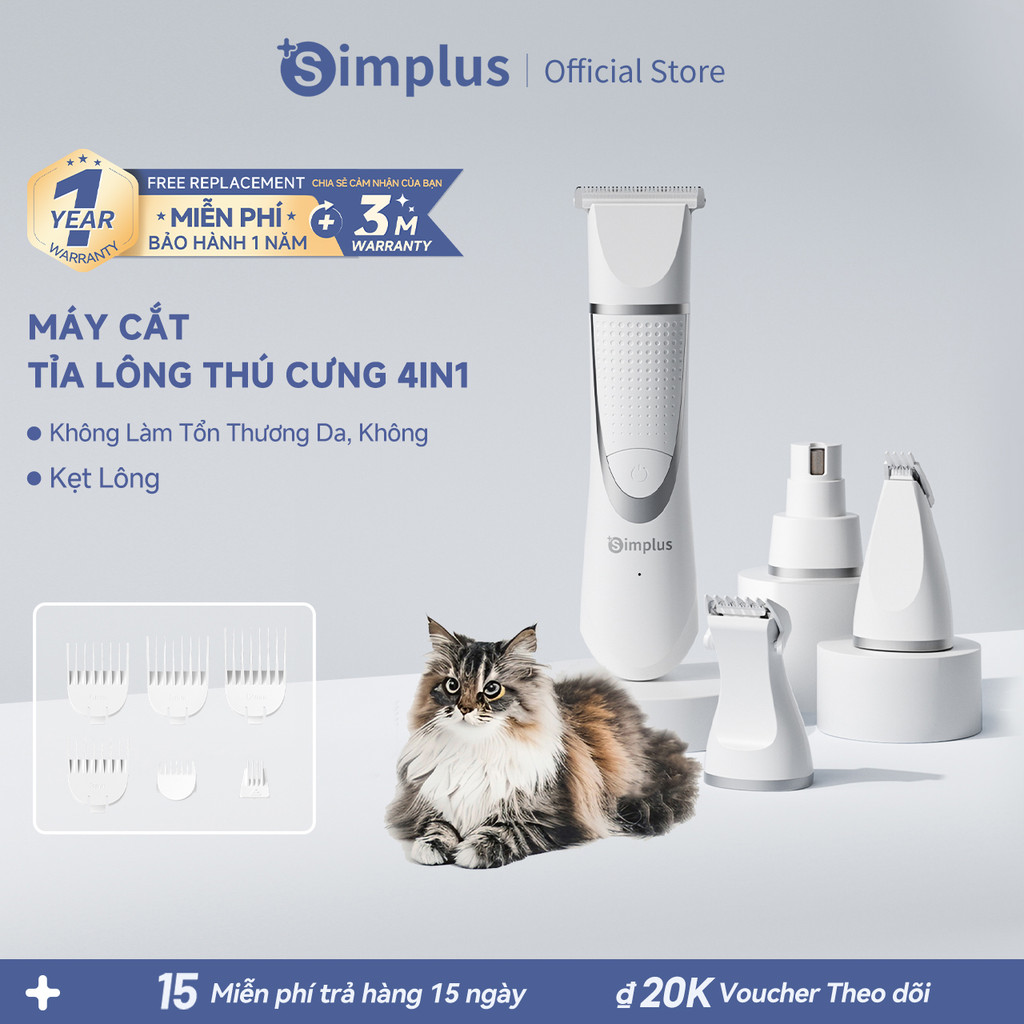 Simplus Máy Cắt Tỉa Lông Thú Cưng 4IN1 Thân Máy Chống Nước Hợp Cho Người Mới Gia Đình Nhiều Thú Cưng
