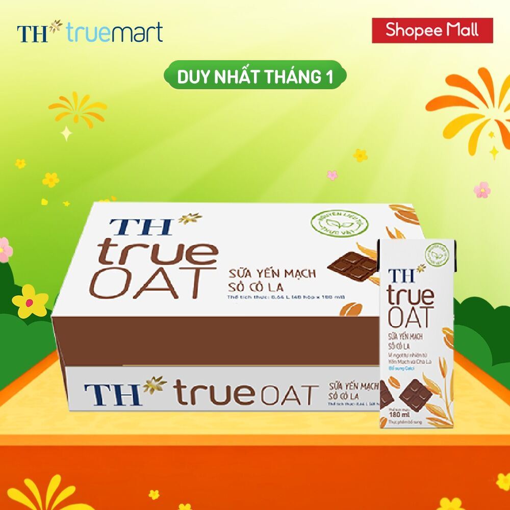   LIVESTREAM  Thùng 48 hộp Sữa Yến Mạch Sô Cô La TH true OAT 180ml  180 ml x 48  